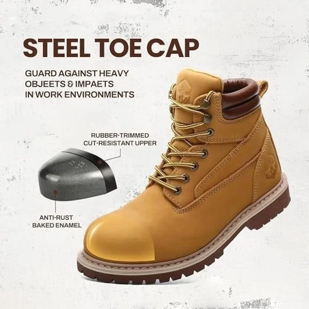 NEW Toughsteps Mens Steel Toe Work Boots 6 Inch Waterproof Leather Safety Shoes